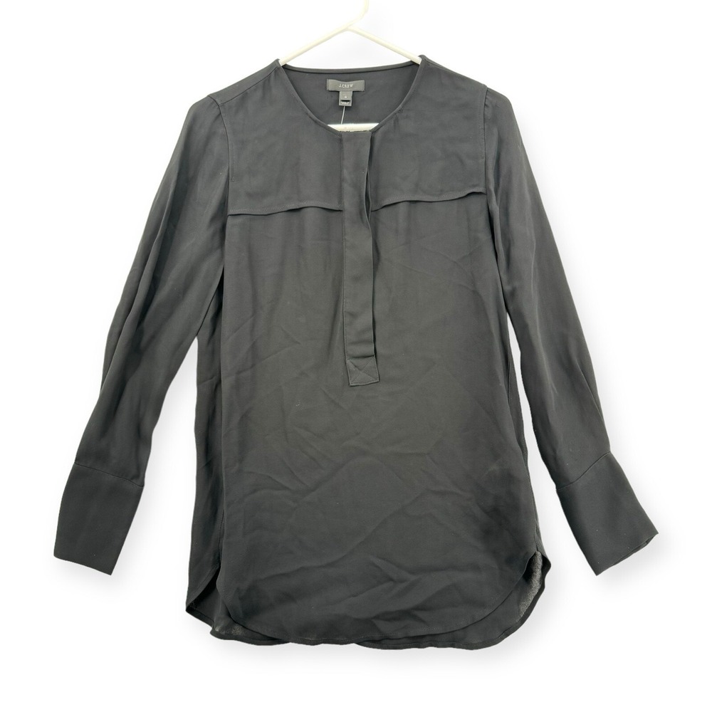 J.Crew Blouse Womens 0 Long Sleeve Black Classic Top Tunic Career Minimalist NEW